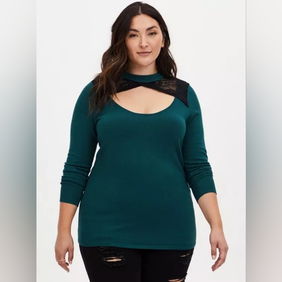 torrid Tops - NWT Torrid Pullover Lace Keyhole Sweater Size 2x Green